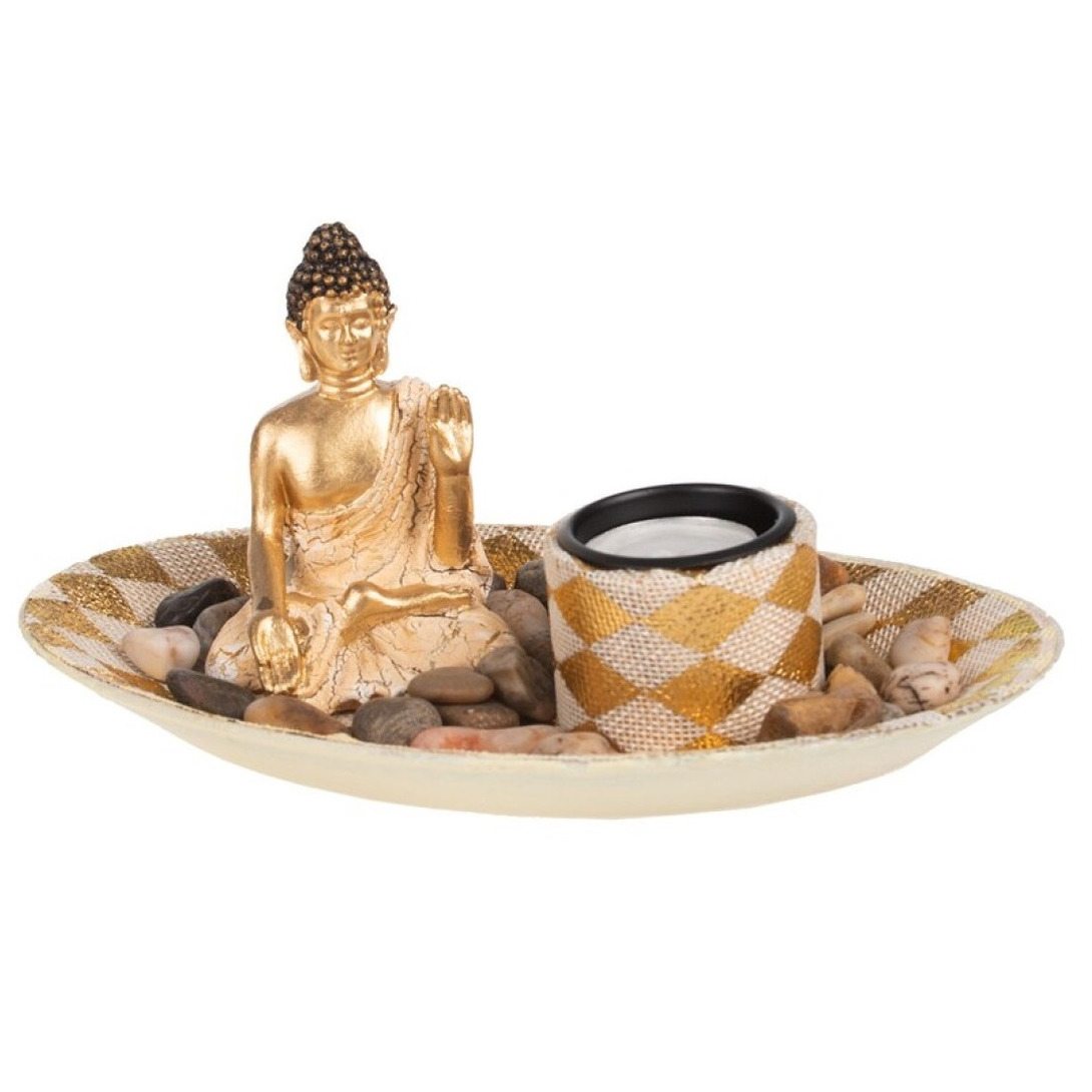 Boeddha beeld met waxinelichthouder voor binnen goud 27 cm