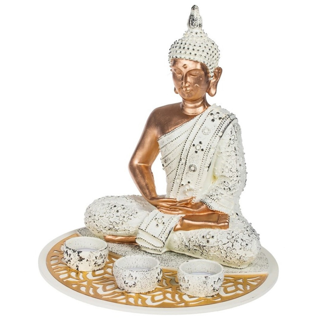 Boeddha beeld met waxinelichthouders voor binnen 29 cm
