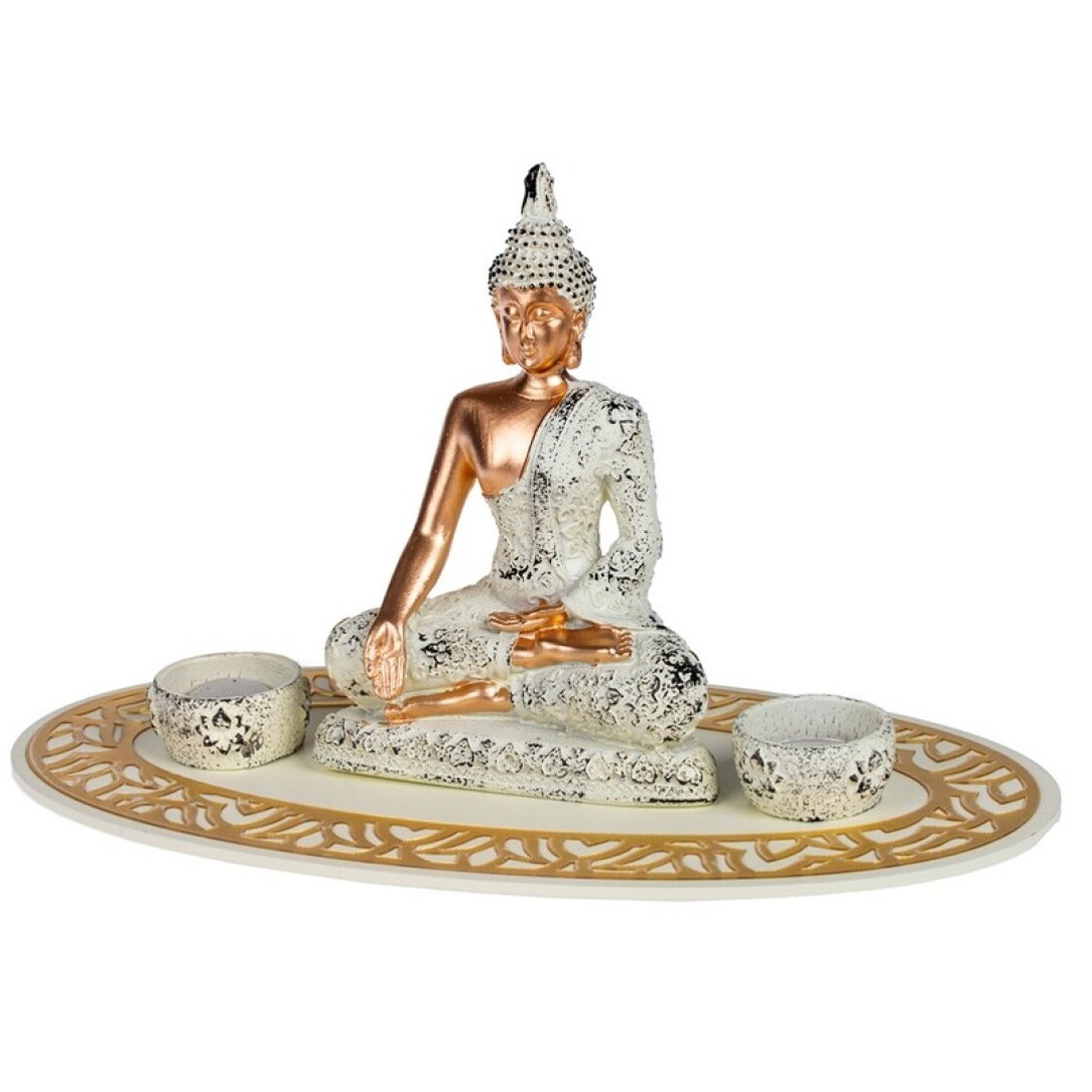 Boeddha beeld met waxinelichthouders voor binnen 35 cm
