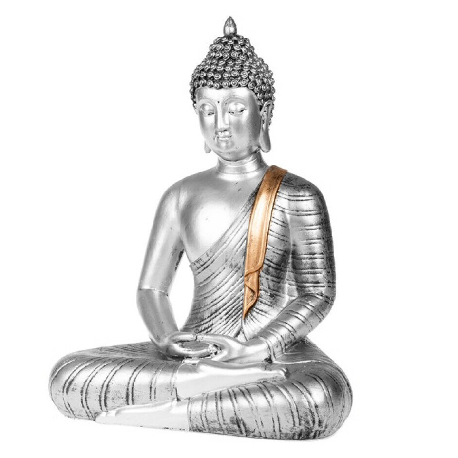 Boeddha beeld voor binnen zilver 29 cm