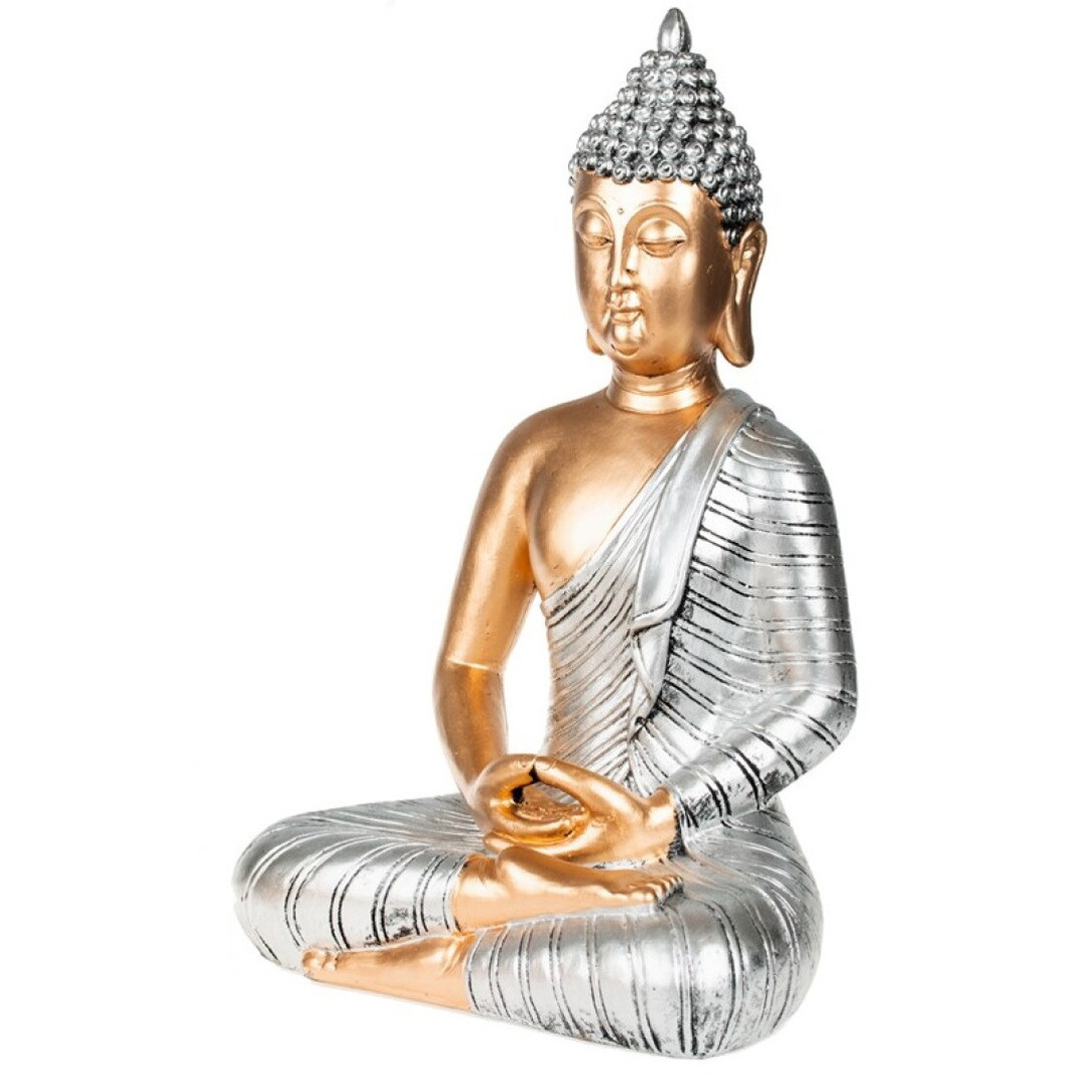 Boeddha beeld voor binnen zilver 35 cm
