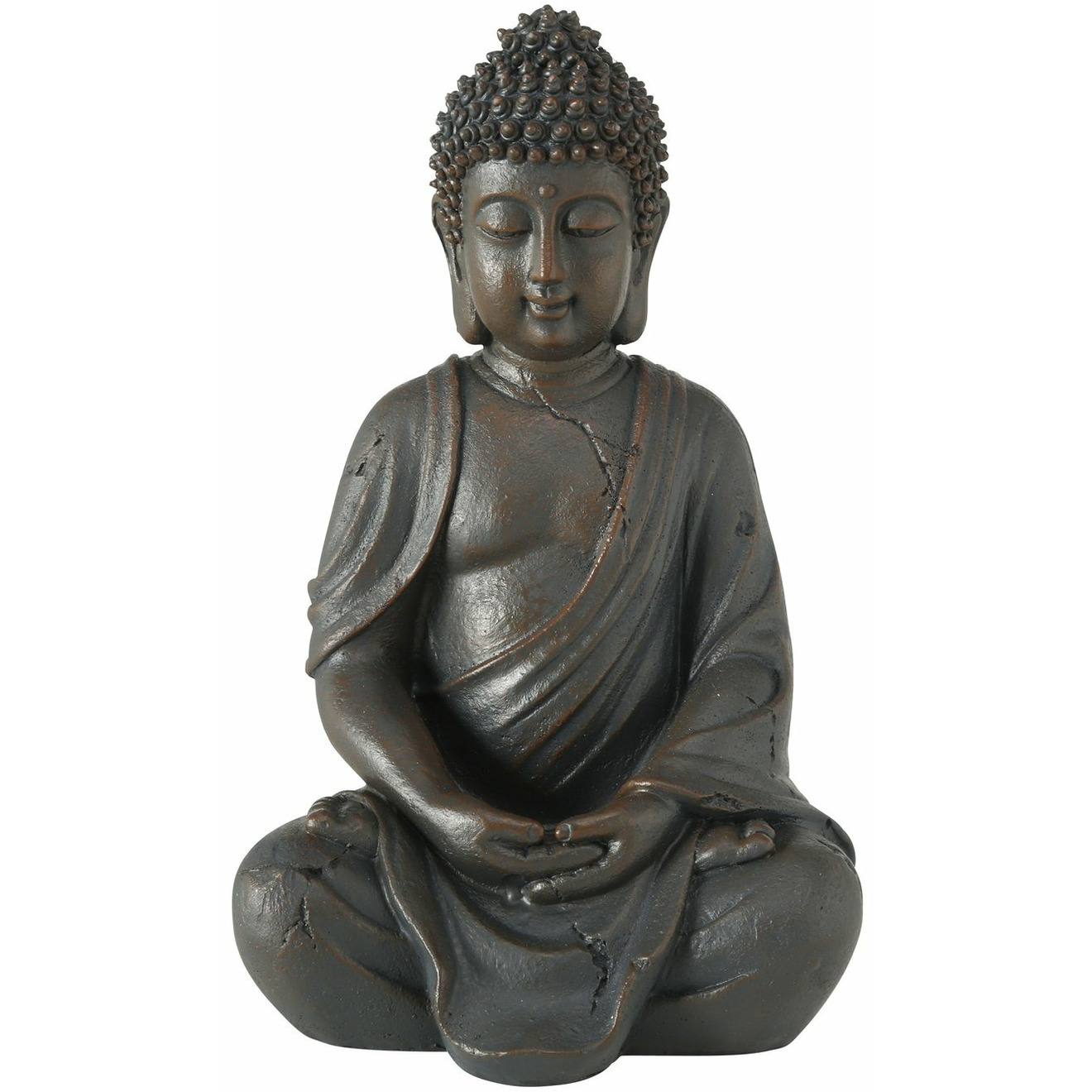 Boeddha beeld Zen binnen-buiten kunststeen antiek donkergrijs 13 x 10 x 20 cm