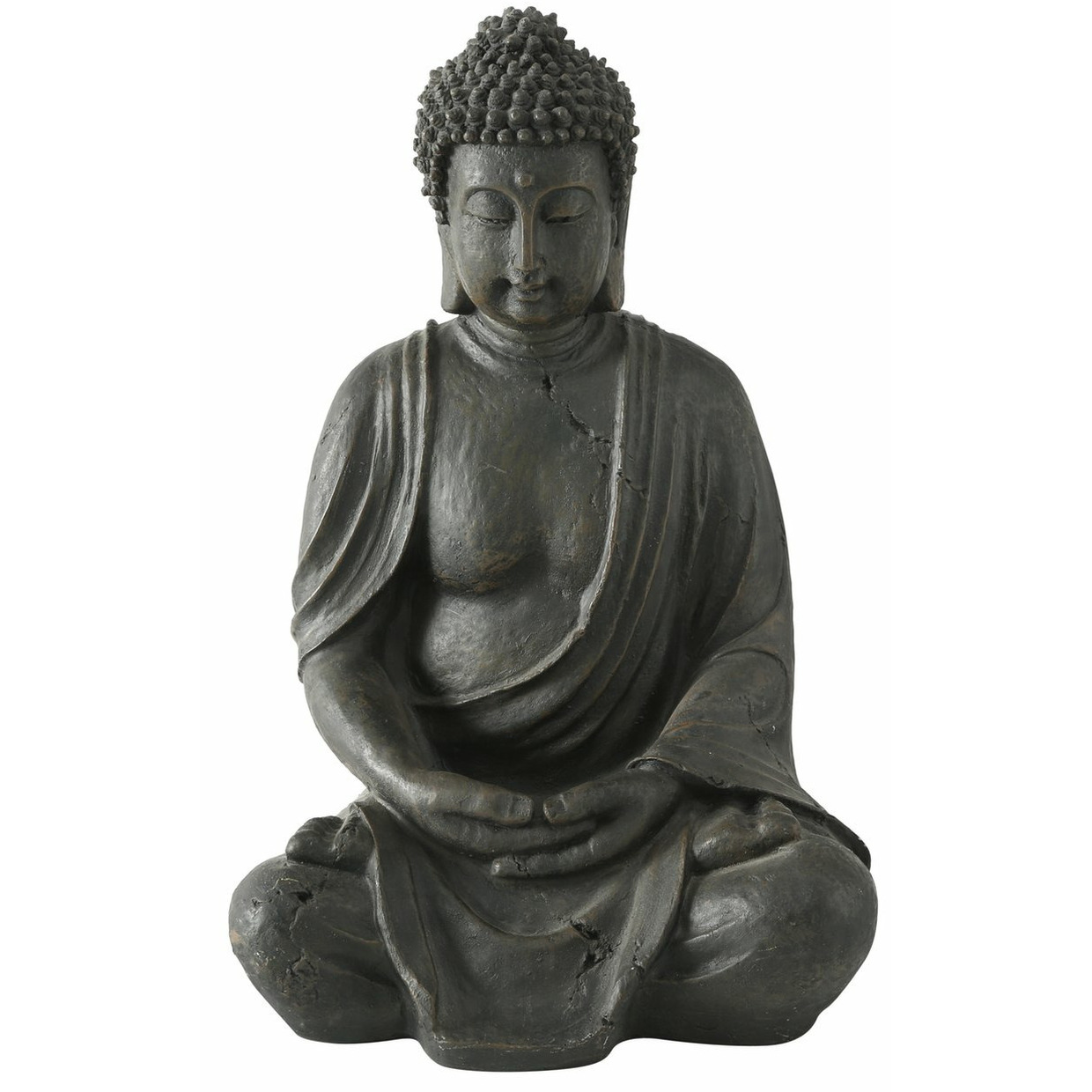 Boeddha beeld Zen binnen-buiten kunststeen antiek donkergrijs 26 x 17 x 40 cm