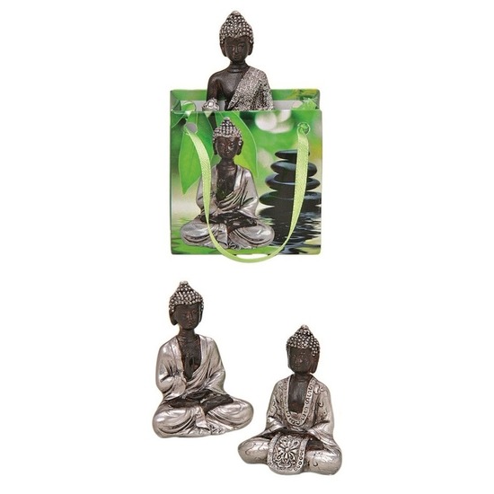 Boeddha beeld zilver in cadeautasje 5,5 cm