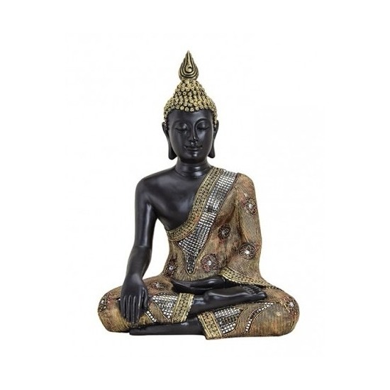 Boeddha beeld zwart/goud 45 cm van polystone