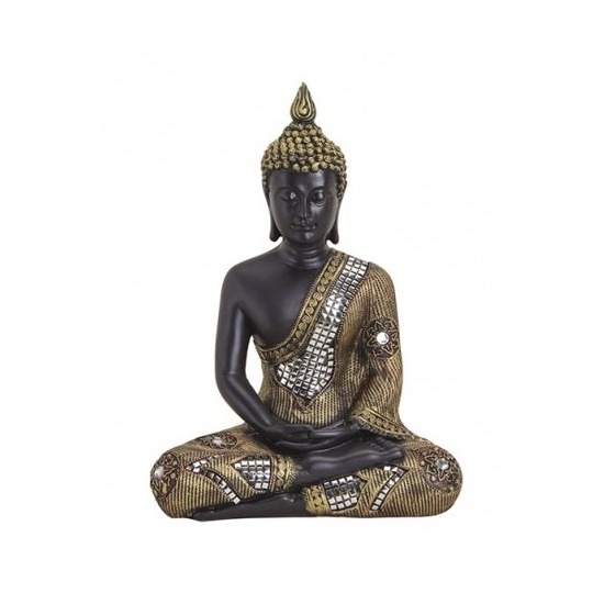 Boeddha beeld zwart/goud zittend 27 cm