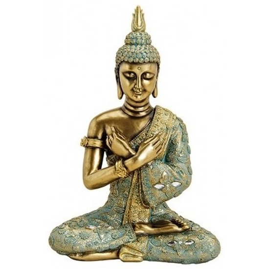 Boeddha beeldje goud/groen 33 cm woondecoratie