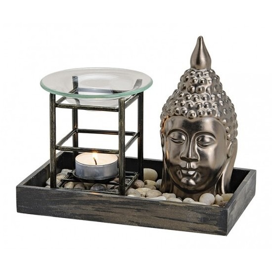 Boeddha hoofd met oliebrander 12 cm