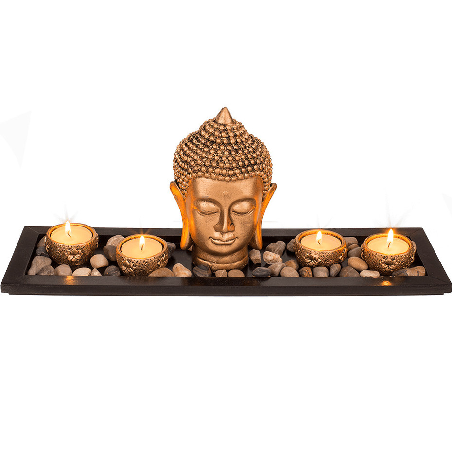 Boeddha hoofd met waxinelichthouders op plateau 41 cm