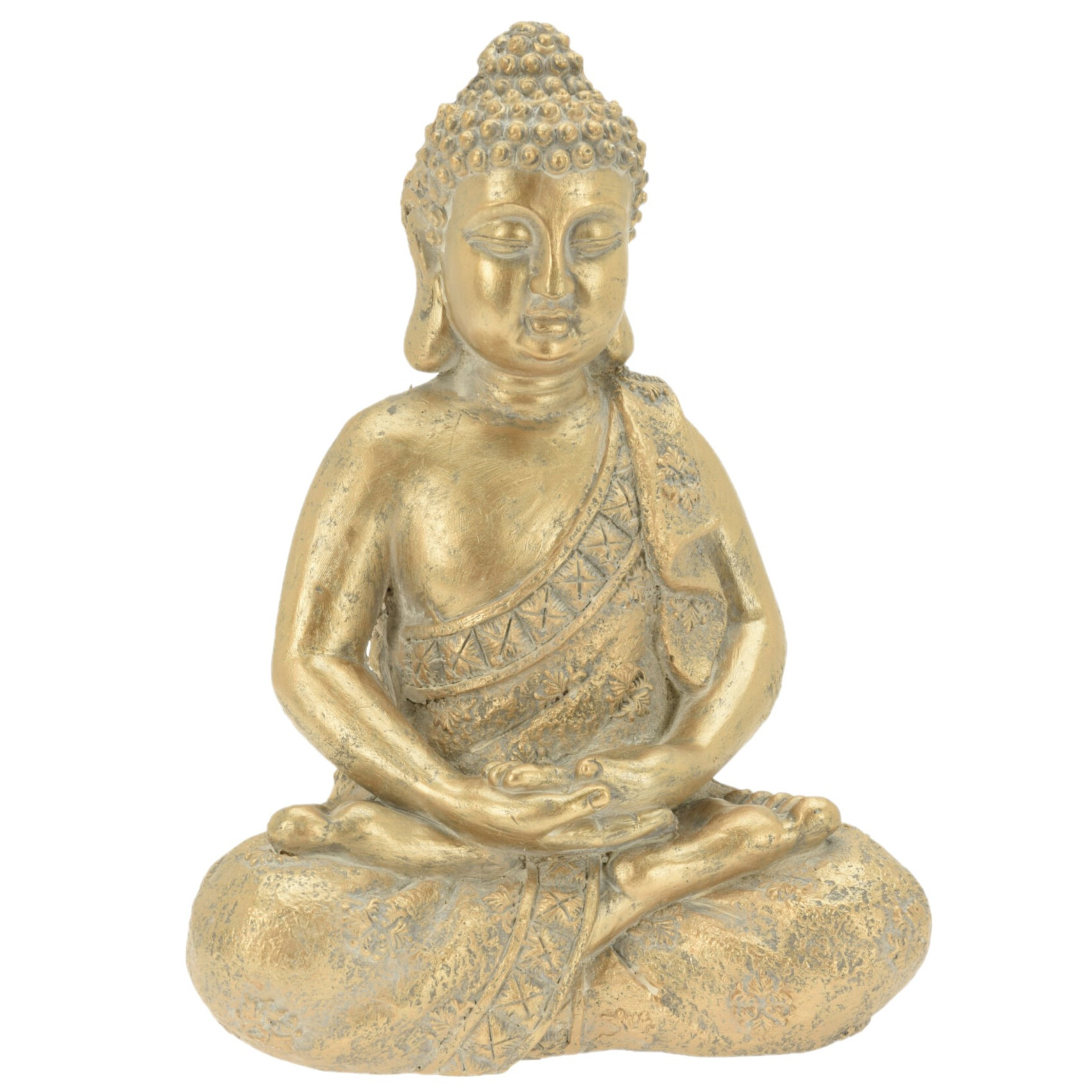 Boeddha tuin/huis beeld in het goud 37 cm