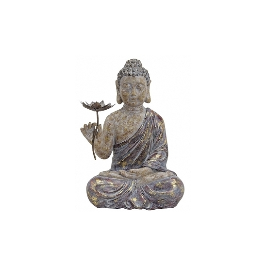 Boeddha tuinbeelden met bloem 48 cm