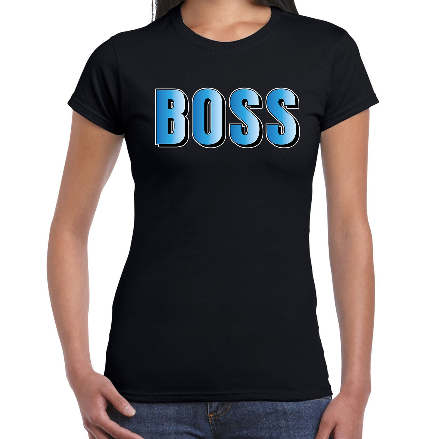 Boss t-shirt zwart met blauwe letters voor dames