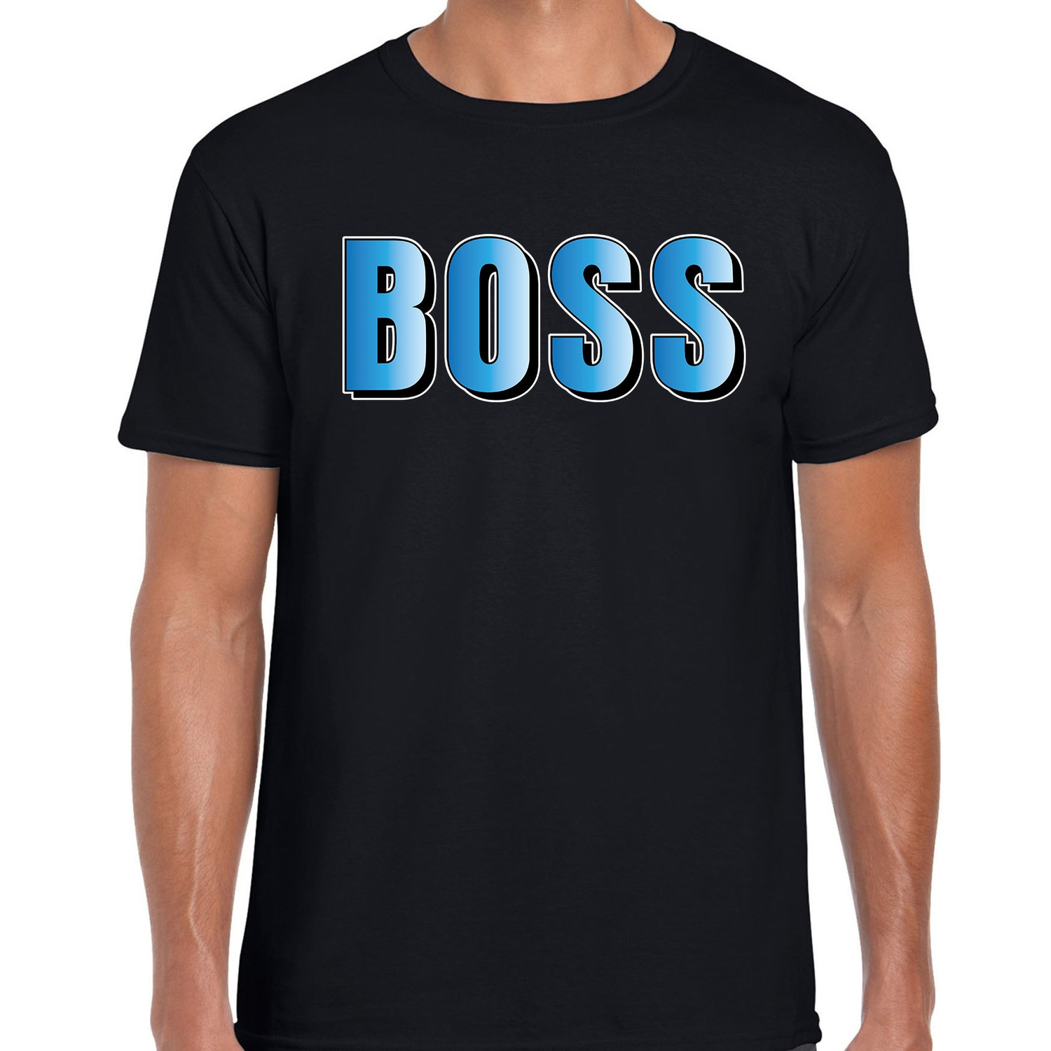Boss t-shirt zwart met blauwe letters voor heren
