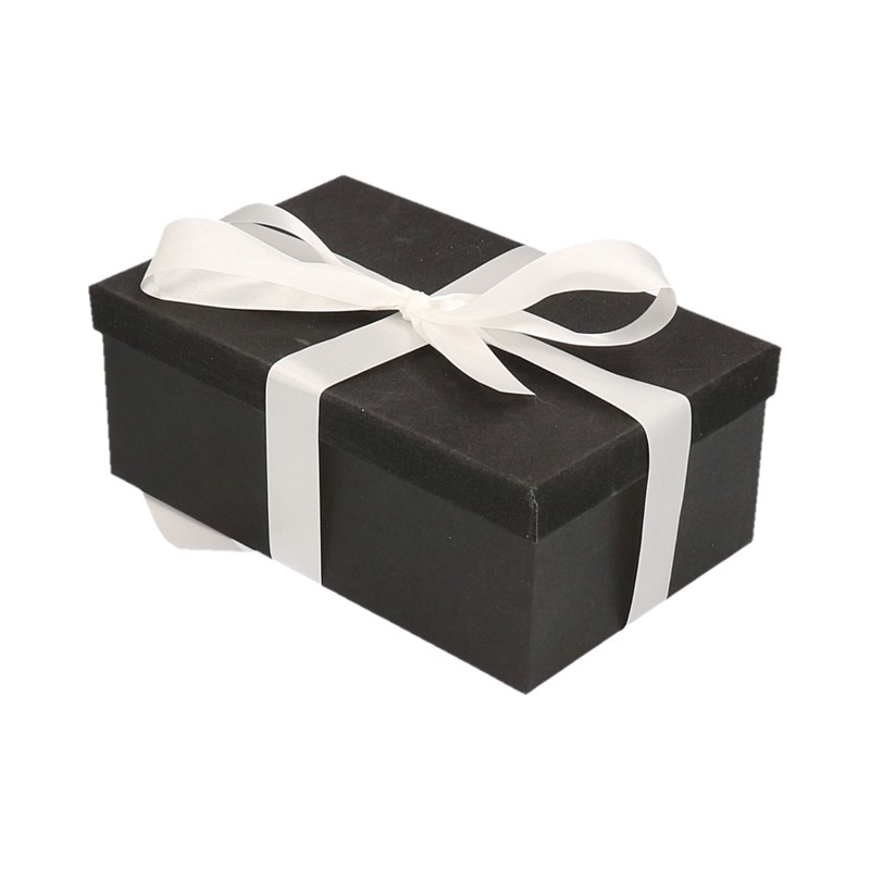 Cadeau gift box set zwart glitter 7 cm en wit lint