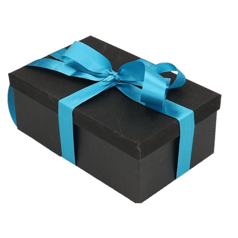 Cadeau gift box zwart 24 x 15 cm en turquoise blauw kado lint