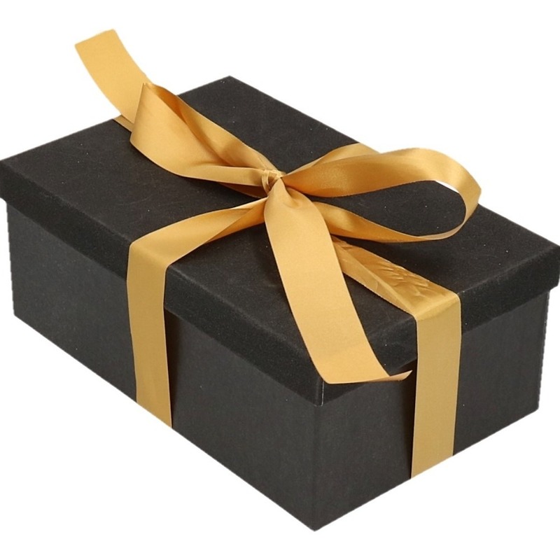 Cadeau gift box zwart 24 x 15 en goudkleurig kadolint