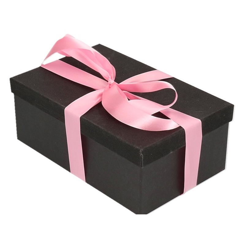Cadeau gift box zwart 24 x 15 en roze cadeau lint