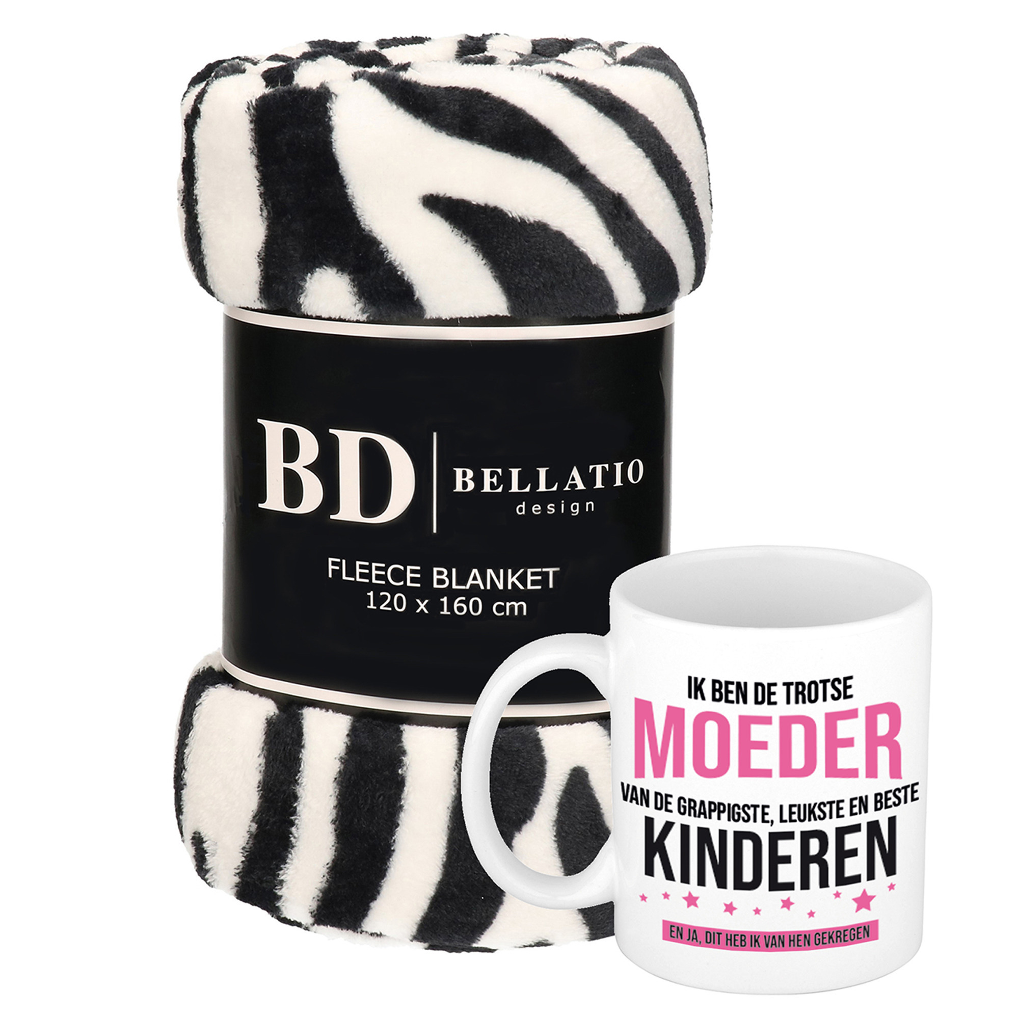 Cadeau moeder set - Fleece plaid/deken zebra print met Trotse moeder van leukste kinderen mok