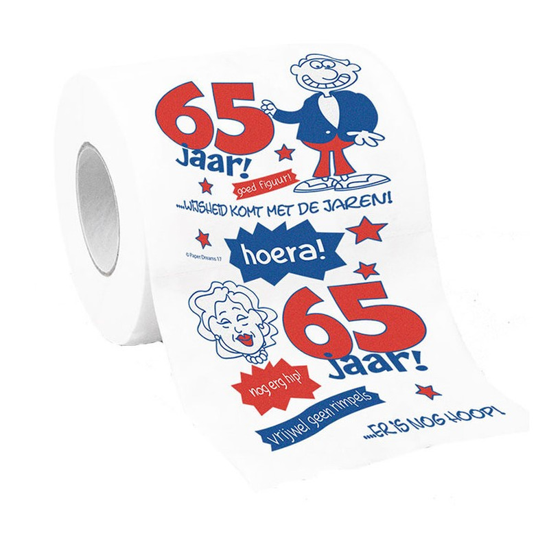 Cadeau toiletpapier 65 jaar verjaardag versiering/decorati