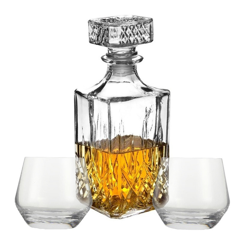 Cadeauset whisky/likeur karaf 900 ml inclusief 2x luxe whiskyglazen