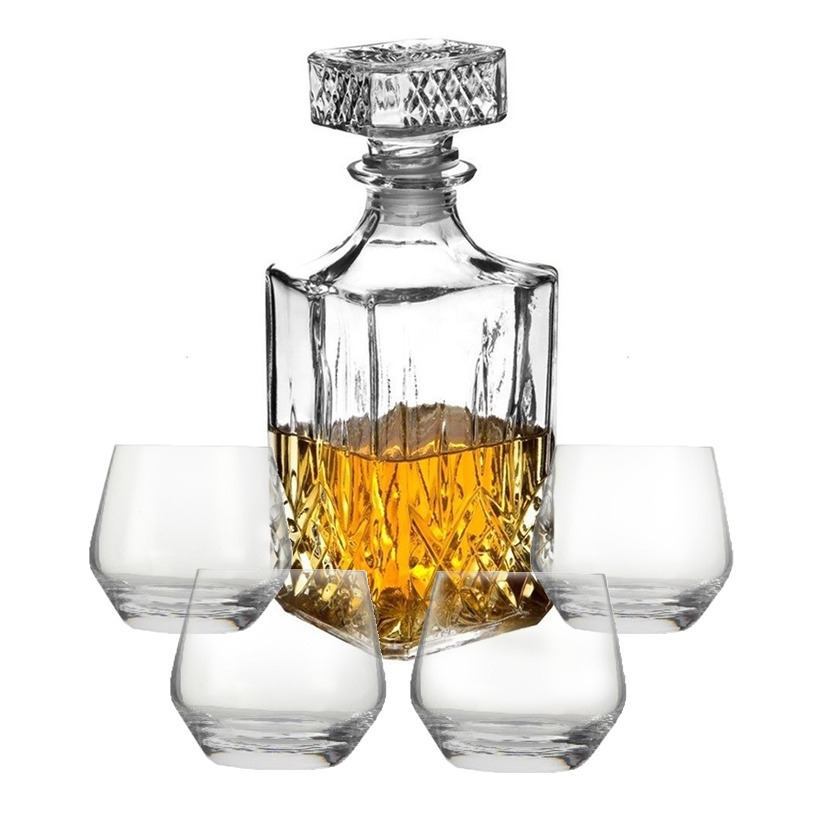 Cadeauset whisky/likeur karaf 900 ml inclusief 4x luxe whiskyglazen