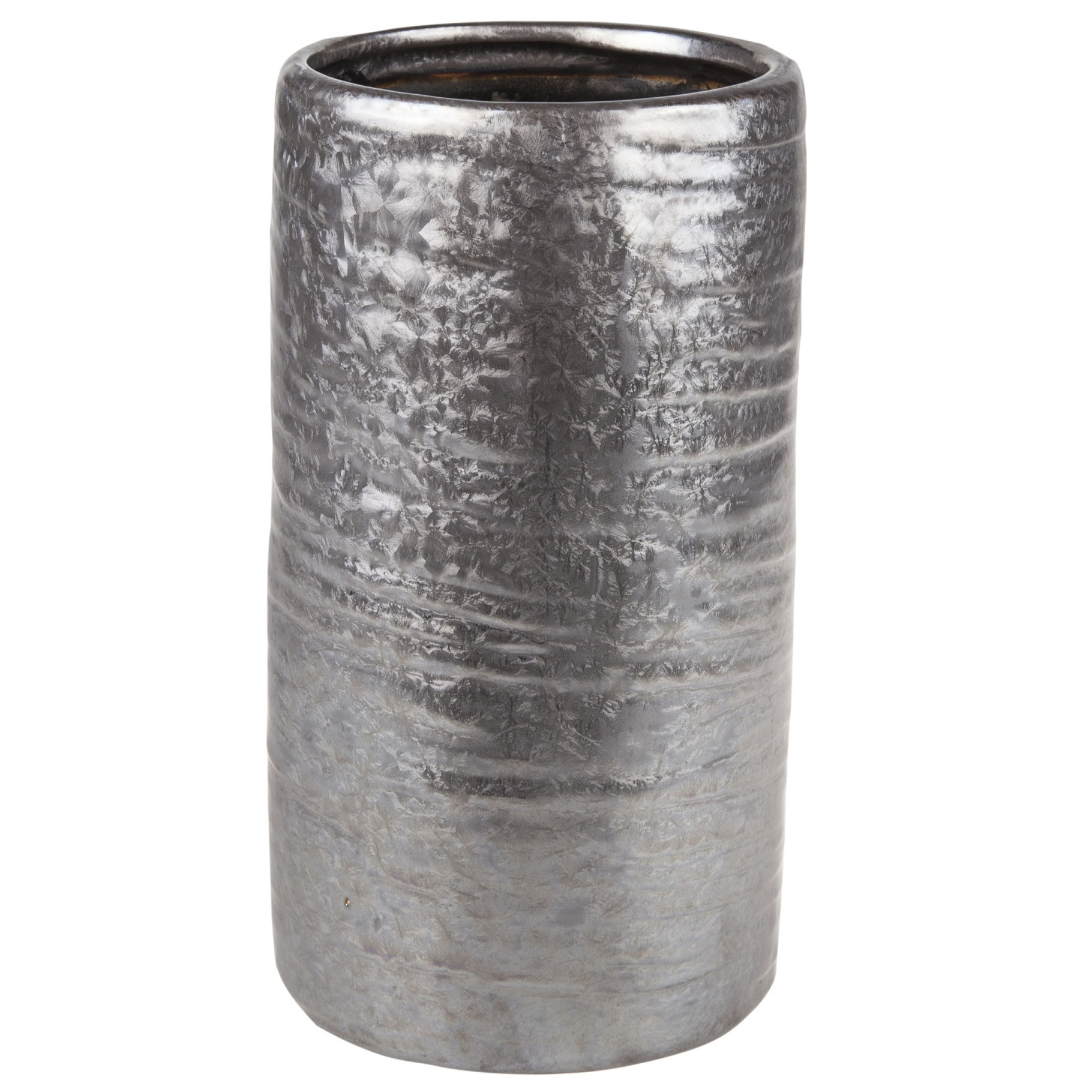 Cilinder vaas keramiek zilver/grijs 12 x 22 cm