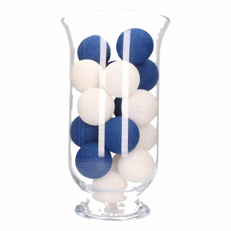 Cotton balls blauw/wit inclusief vaas