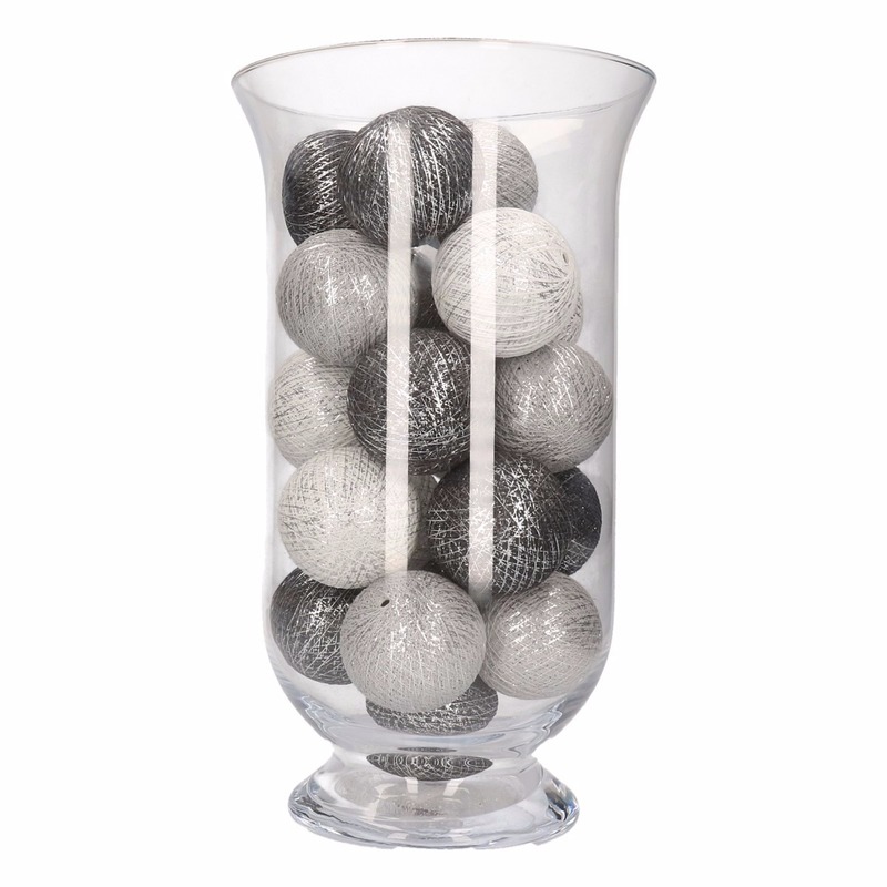 Cotton balls grijs/wit inclusief vaas