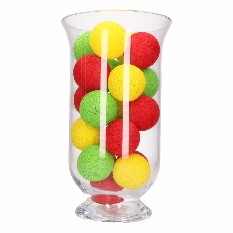 Cotton balls rood/geel/groen inclusief vaas