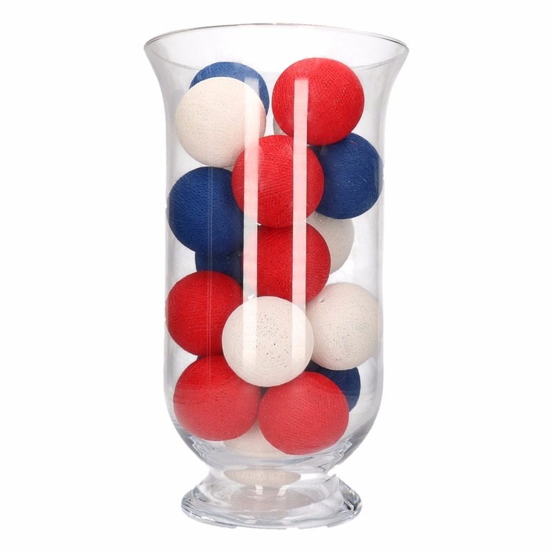 Cotton balls rood/wit/blauw inclusief vaas