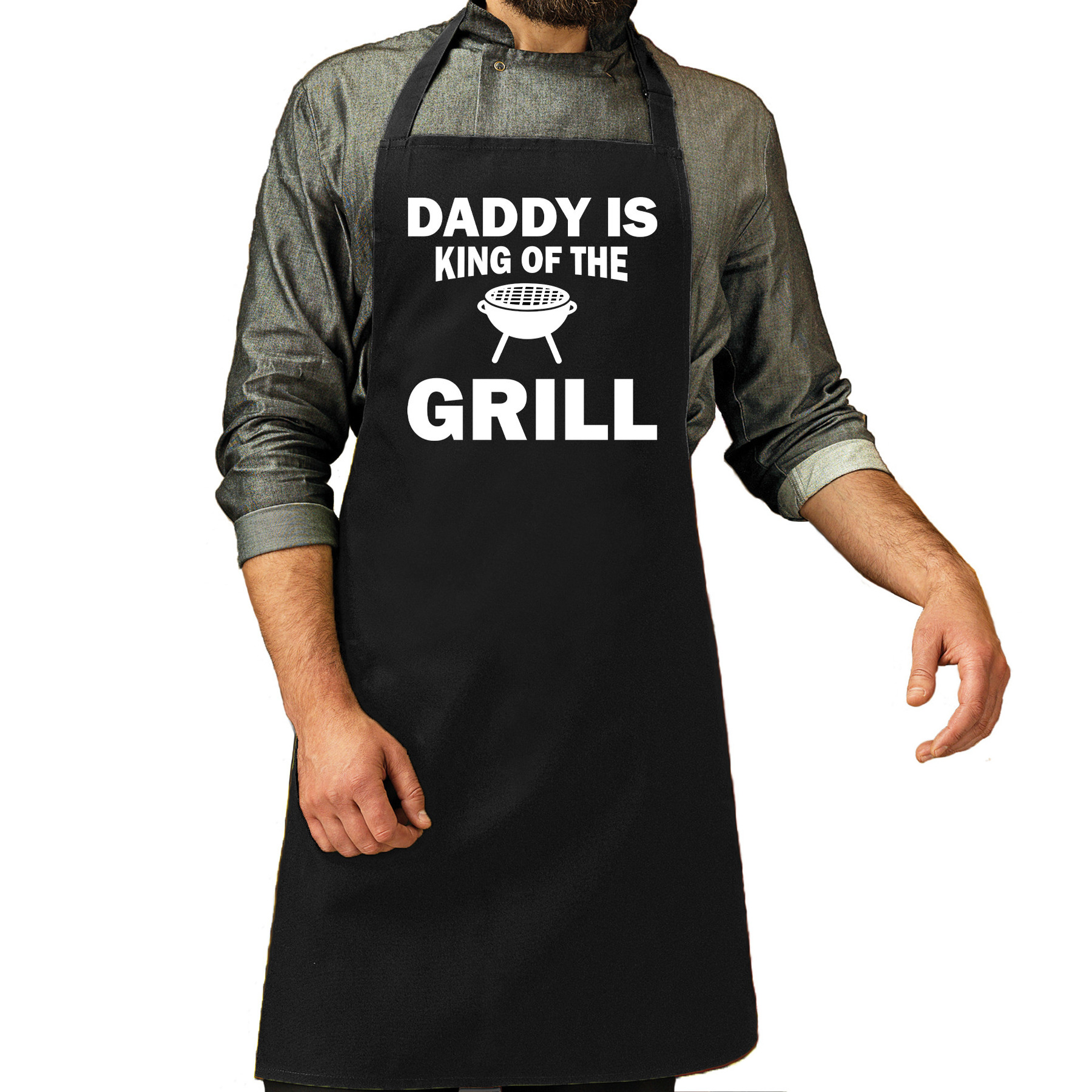 Daddy is king of the grill bbq / barbecue cadeau katoenen schort zwart heren