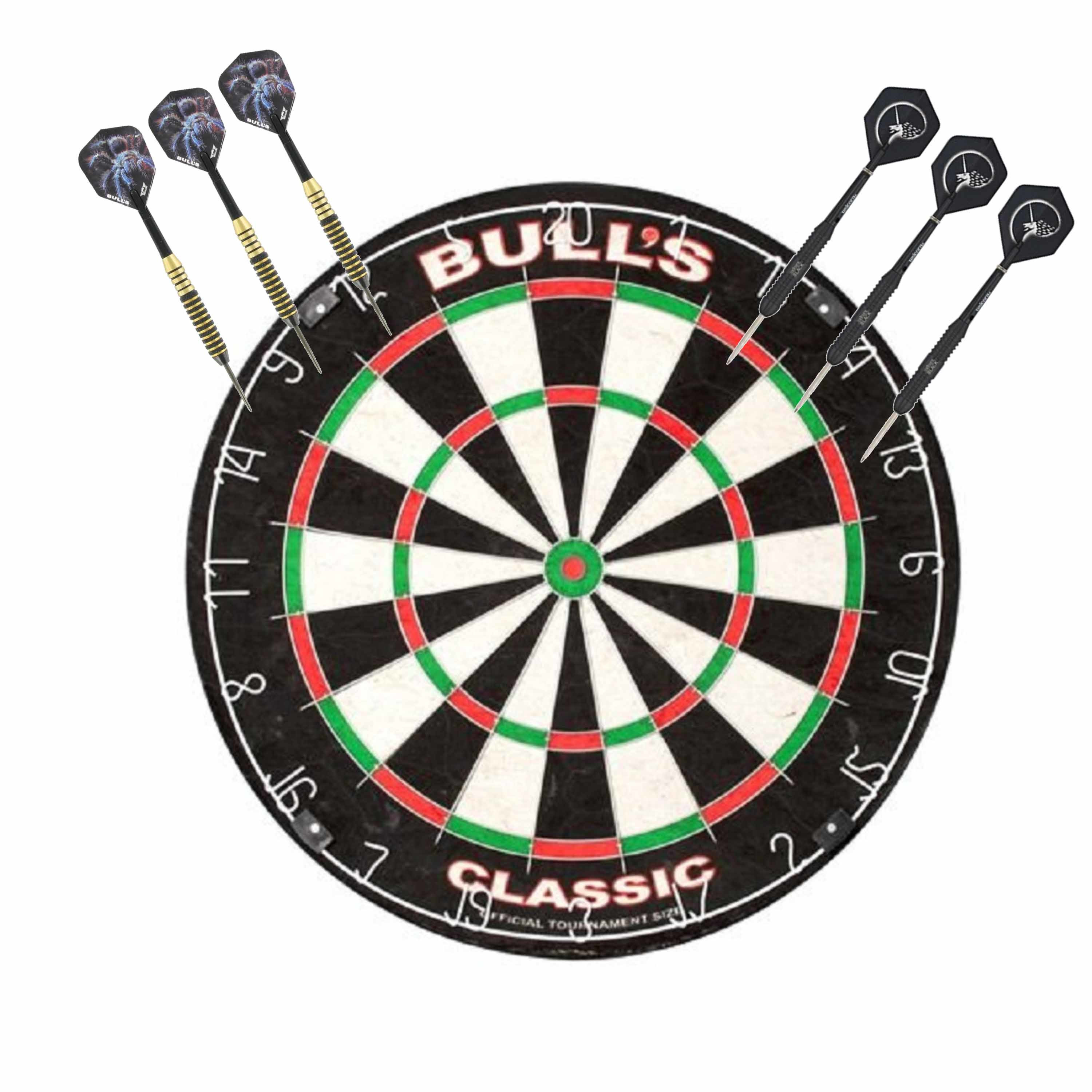 Dartbord Bulls The Classic met 2 sets dartpijlen 22 grams