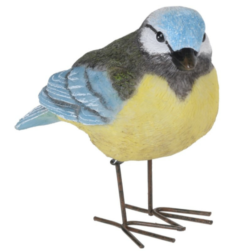 Decoratie Tuinbeeld vogeltje pimpelmees metaal 10 cm