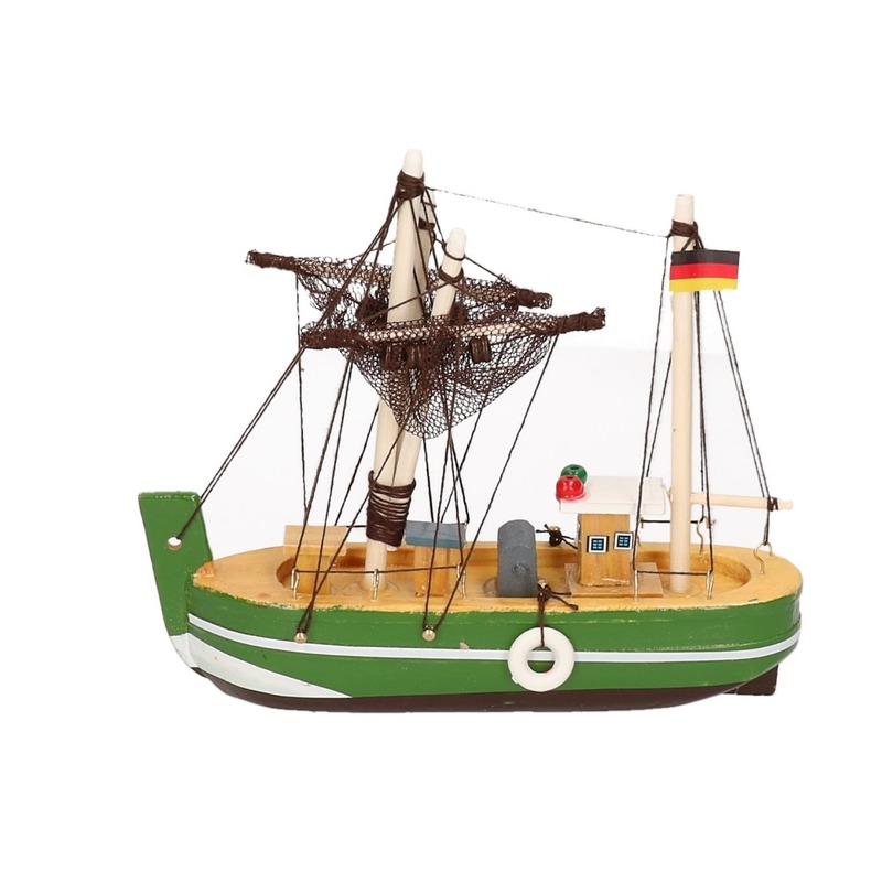 Decoratie vissersboot groen 14 cm