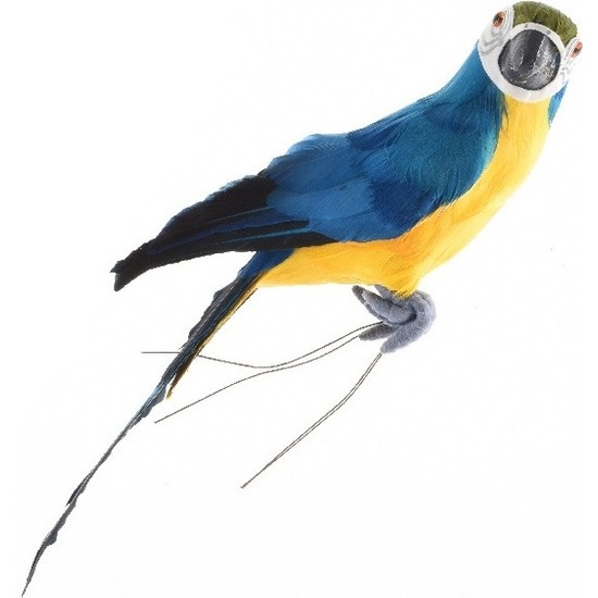 Decoratiepapegaai blauwe ara papegaai vogel met veren 34 cm
