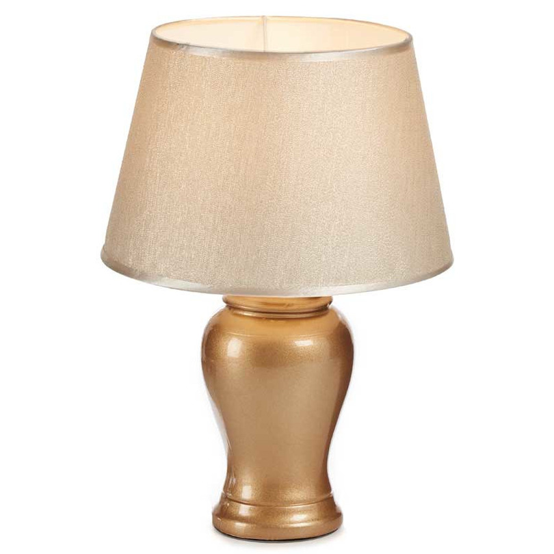 Design tafellamp/schemerlampje goudkleurige kap en basis 28 x 39 cm