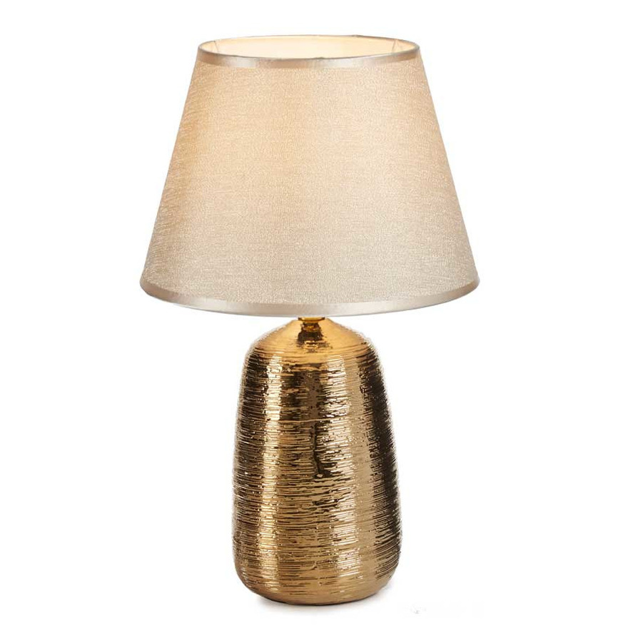Design tafellamp/schemerlampje goudkleurige kap en basis 28 x 41 cm