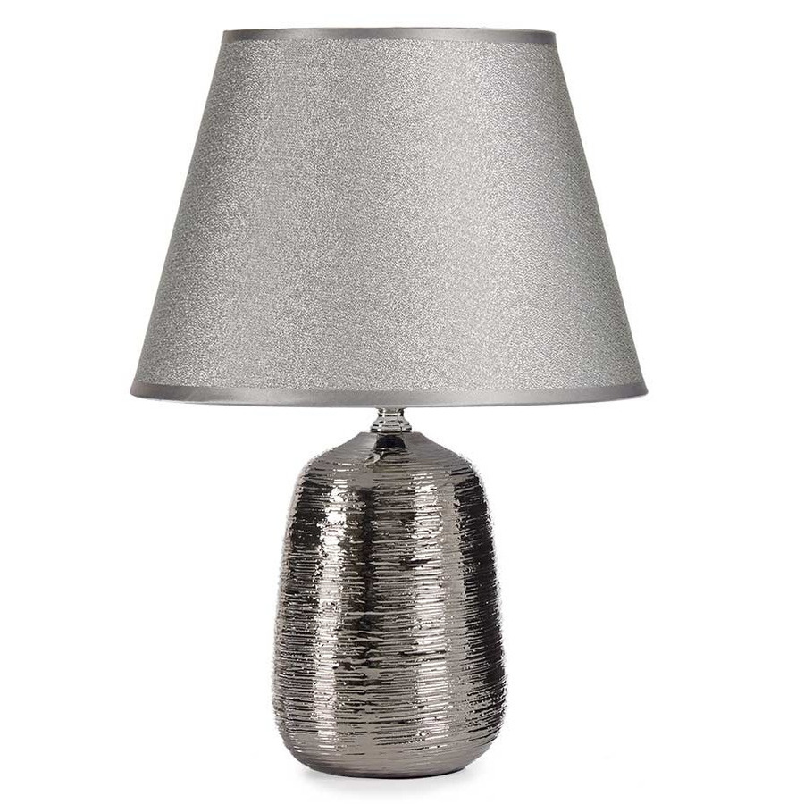 Design tafellamp/schemerlampje zilverkleurige kap en basis 25 x 37 cm