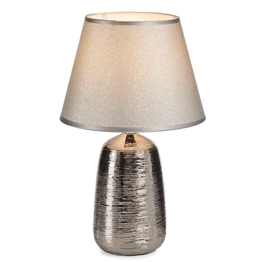 Design tafellamp/schemerlampje zilverkleurige kap en basis 28 x 41 cm