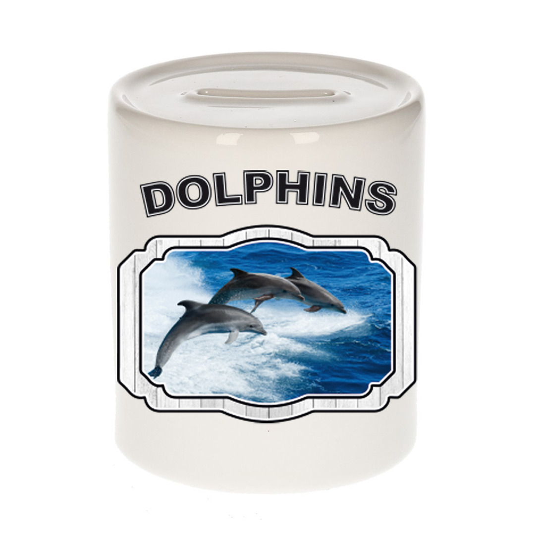 Dieren dolfijn groep spaarpot - dolphins/ dolfijnen spaarpotten kinderen 9 cm