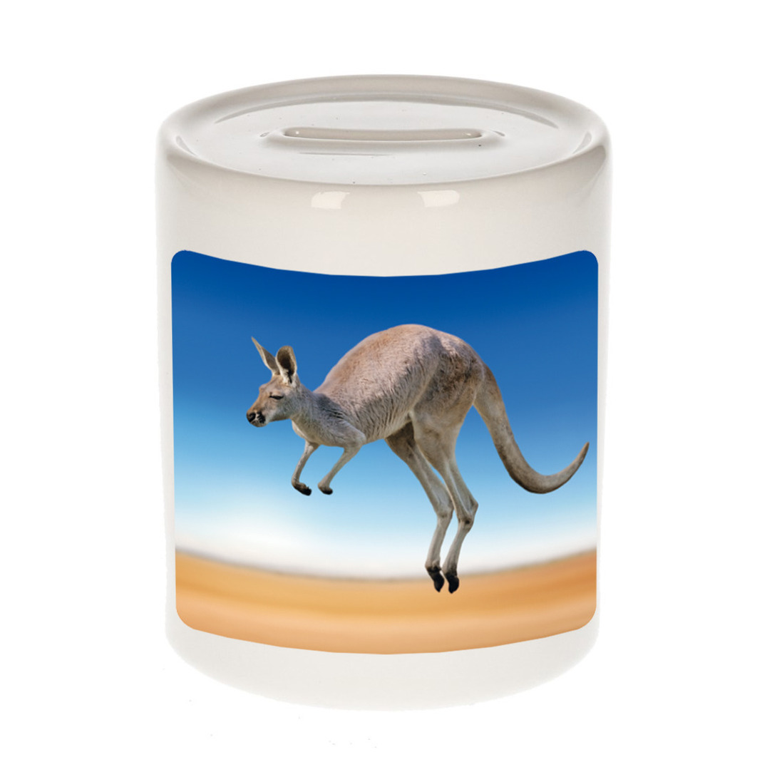 Dieren foto spaarpot kangoeroe 9 cm - kangoeroes spaarpotten jongens en meisjes