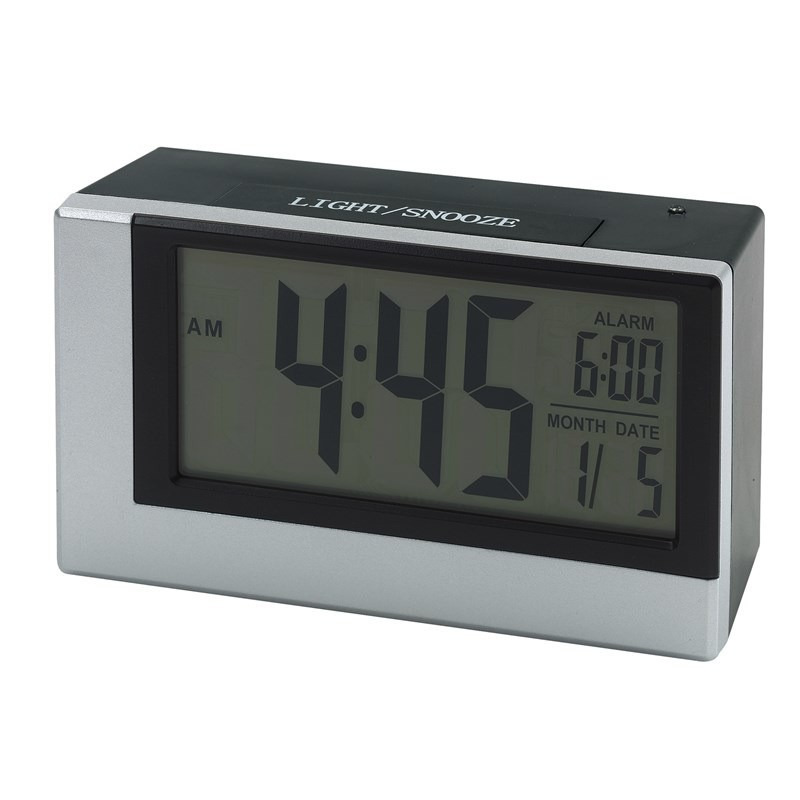 Digitale klok grijs met alarm en lichtsensor 12,5 cm