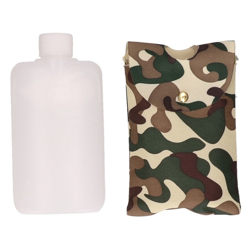 Feest heupflesje plastic in camouflage hoes/tas 350 ml