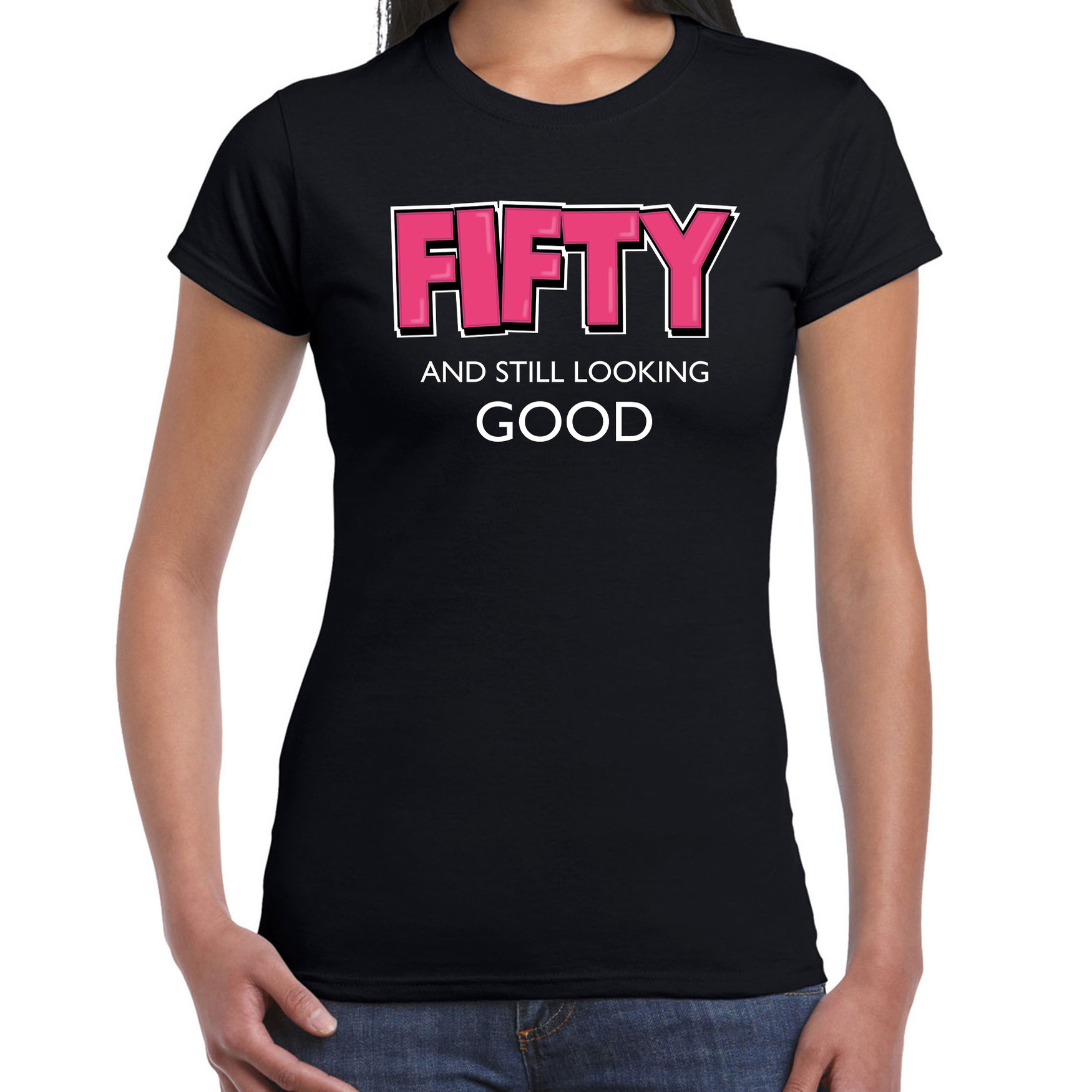 Fifty and still looking good / 50 jaar / Sarah cadeau t-shirt / shirt zwart dames
