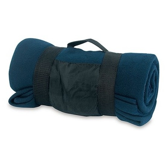 Fleece deken/plaid navy blauw met afneembaar handvat 160 x 130 c