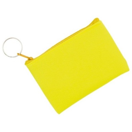 Fluor gele portemonnee met sleutelhanger 10 x 7 cm