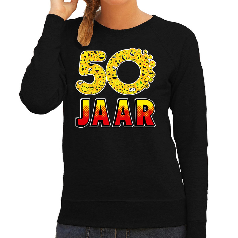 Funny emoticon sweater 50 Jaar zwart dames