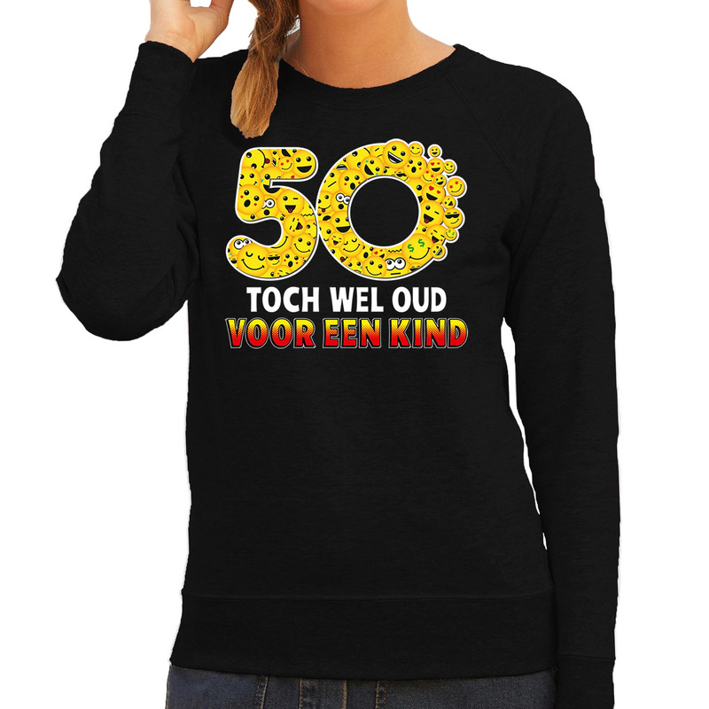 Funny emoticon sweater 50 Wel oud voor een kind zwart dames