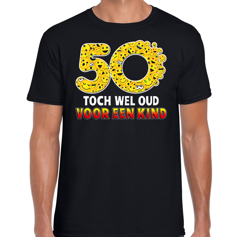 Funny emoticon t-shirt 50 Toch wel oud voor een kind zwart heren