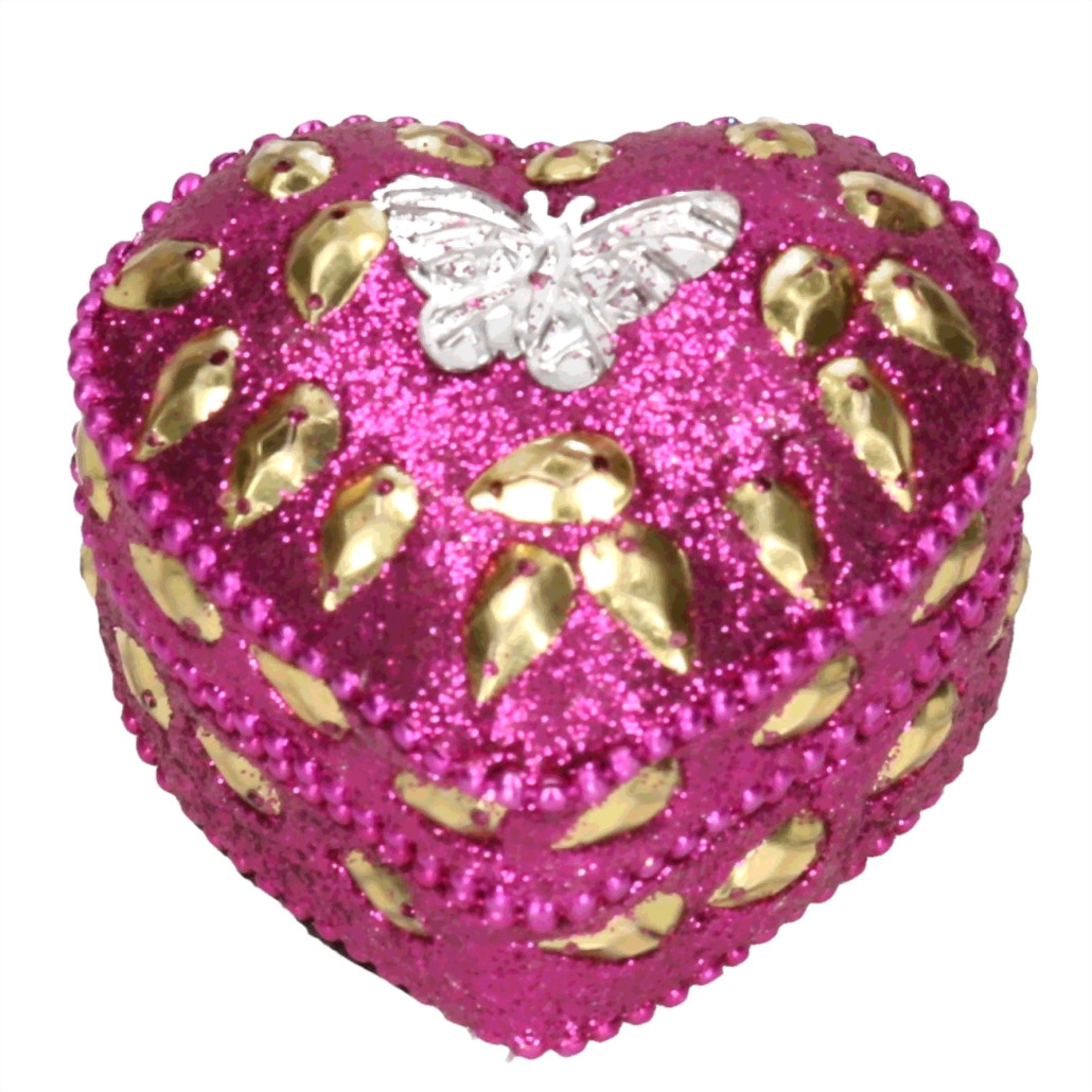 Gedecoreerd tandendoosje roze met vlinder 6 cm